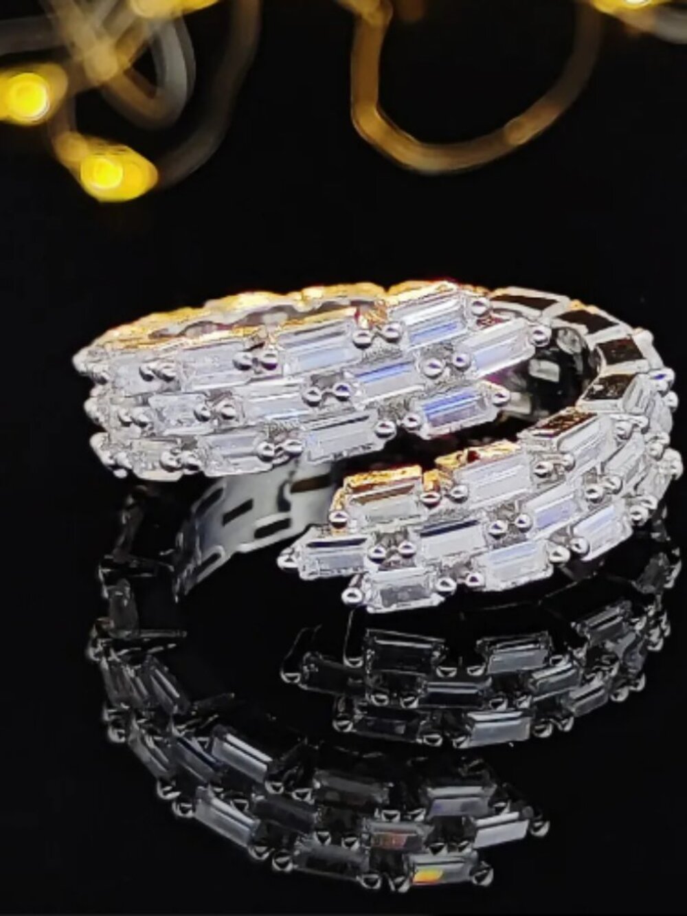 Baguette Cubic Zirconia Open Ring – Silver Plated Copper